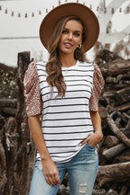 Load image into Gallery viewer, Ruffle Sleeve Striped T-shirt
