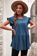 Load image into Gallery viewer, Short Sleeve Ruffled Babydoll Top
