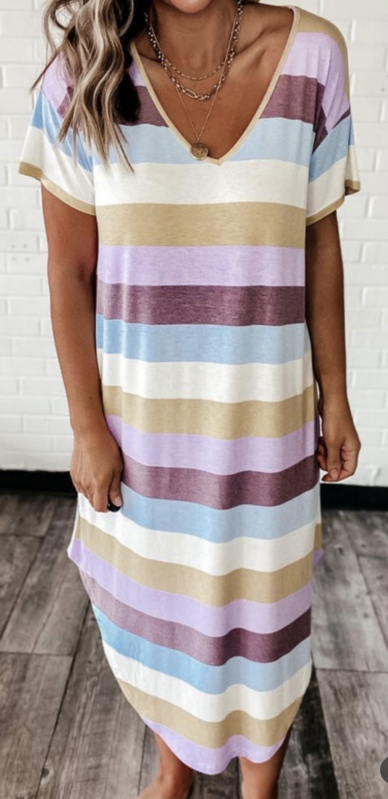 Stiped Color Block Midi Dress